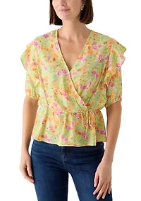 Women's Short Sleeve Peplum Floral Wrap Blouse