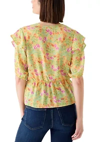 Women's Short Sleeve Peplum Floral Wrap Blouse