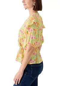 Women's Short Sleeve Peplum Floral Wrap Blouse