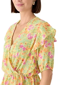 Women's Short Sleeve Peplum Floral Wrap Blouse