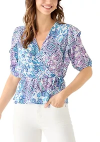 Women's Peplum Floral Wrap Blouse