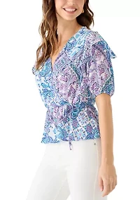 Women's Peplum Floral Wrap Blouse