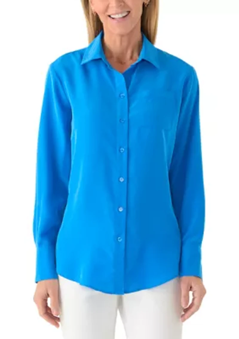 Women's Solid Button Front Blouse