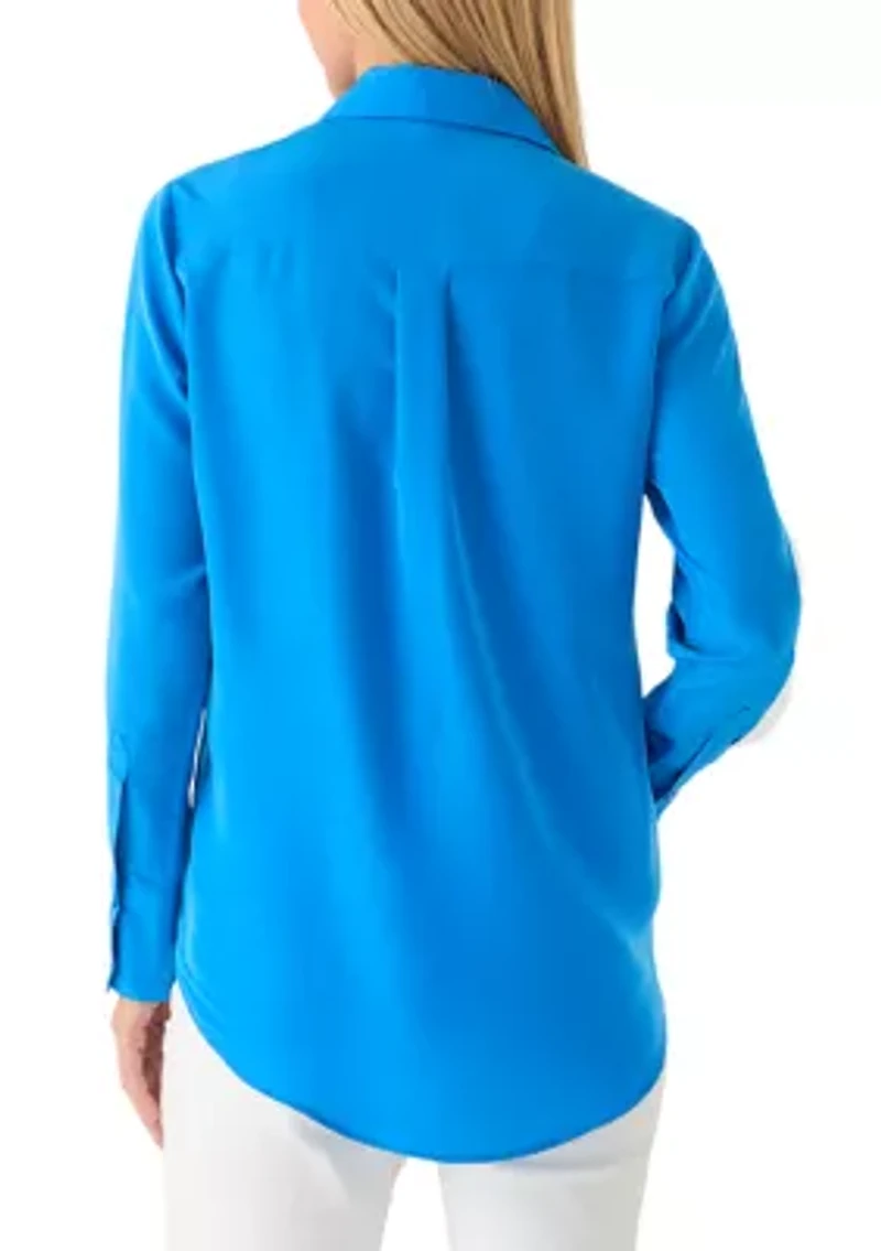 Women's Solid Button Front Blouse