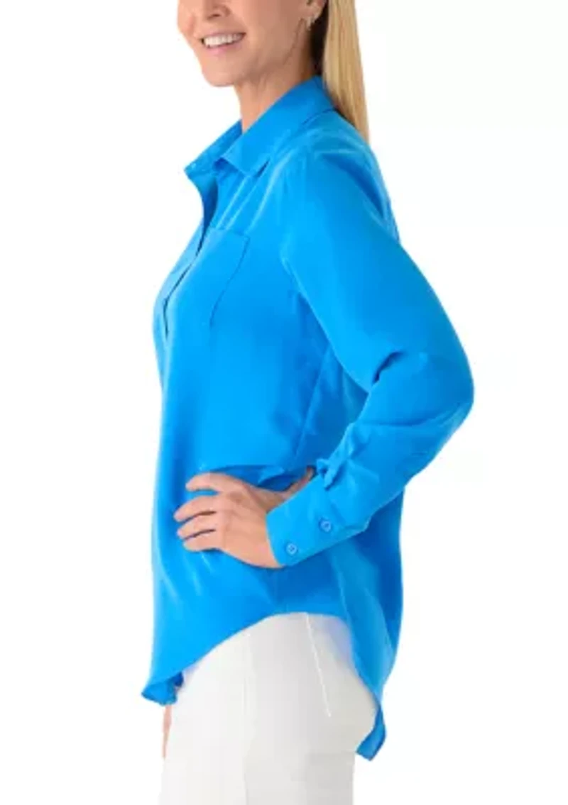 Women's Solid Button Front Blouse