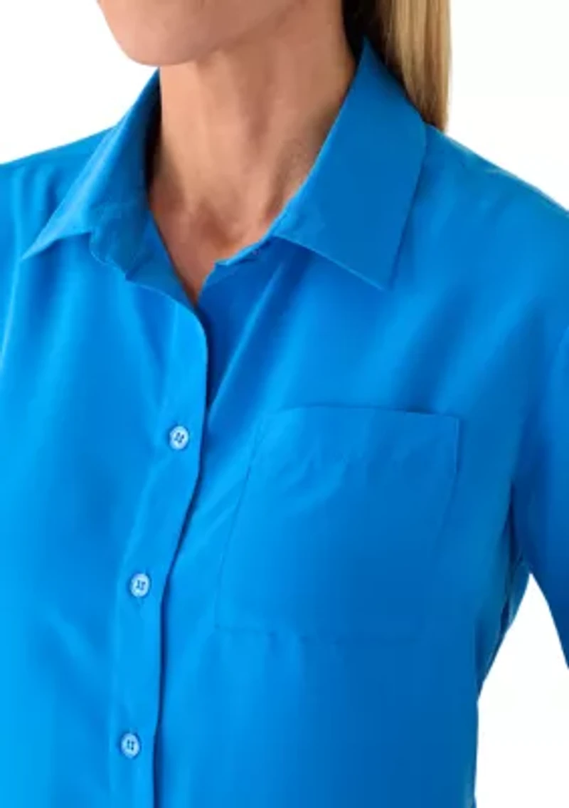 Women's Solid Button Front Blouse