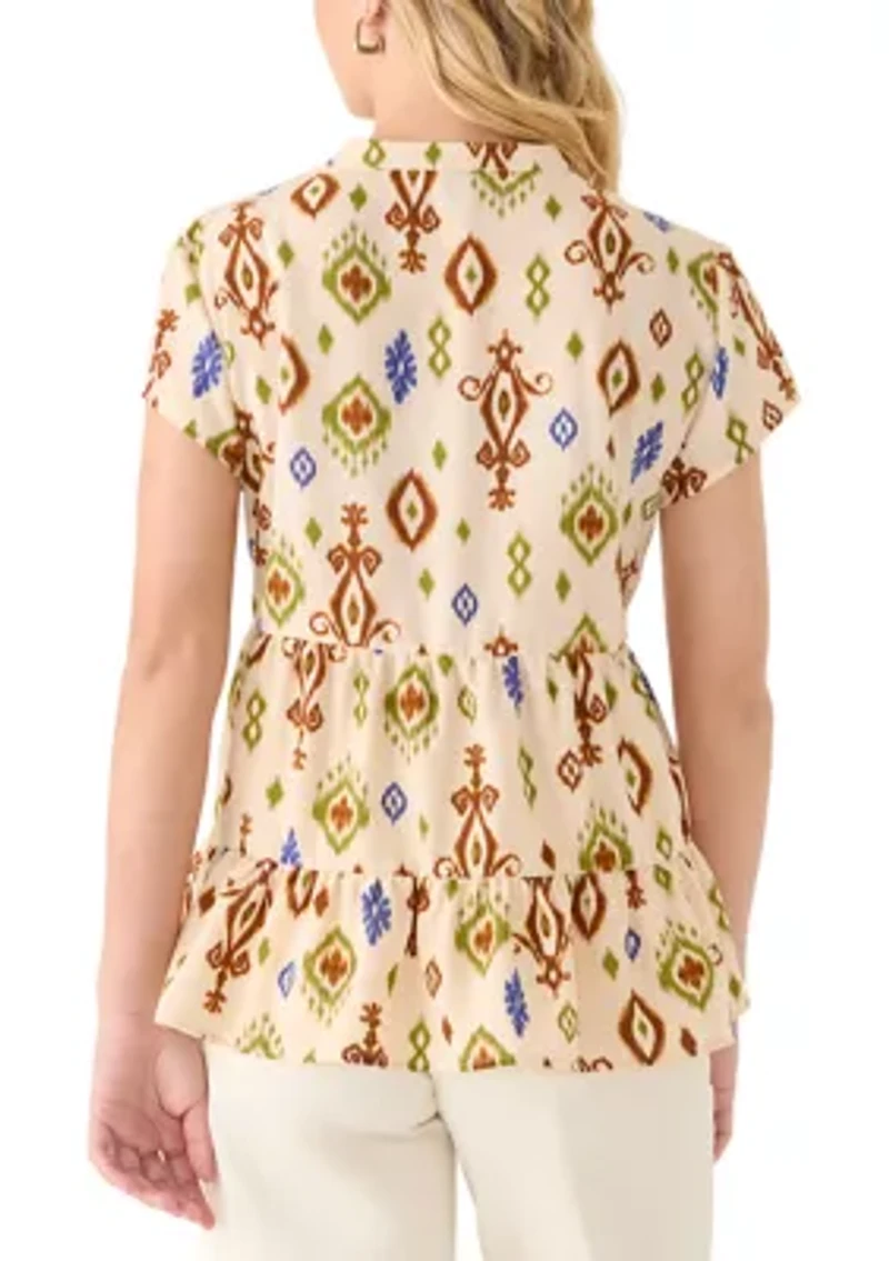 Women's Short Sleeve Printed Peplum Blouse