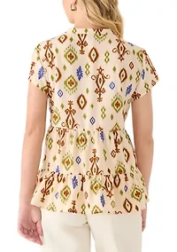 Women's Short Sleeve Printed Peplum Blouse