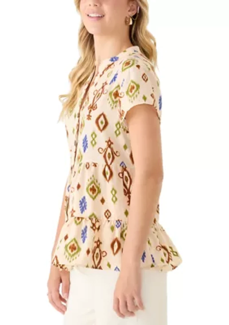 Women's Short Sleeve Printed Peplum Blouse