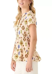 Women's Short Sleeve Printed Peplum Blouse
