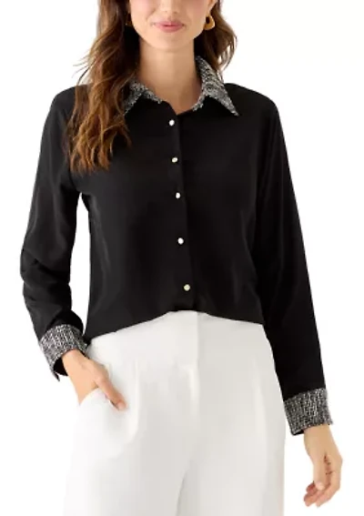 Women's Long Sleeve Bouclé Collar Blouse