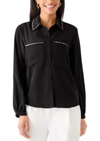 Women's Long Sleeve Trim Blouse