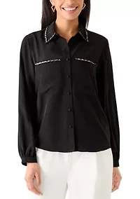 Women's Long Sleeve Trim Blouse