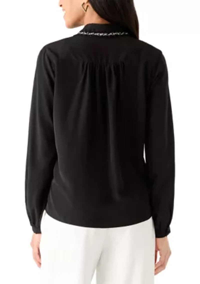 Women's Long Sleeve Trim Blouse