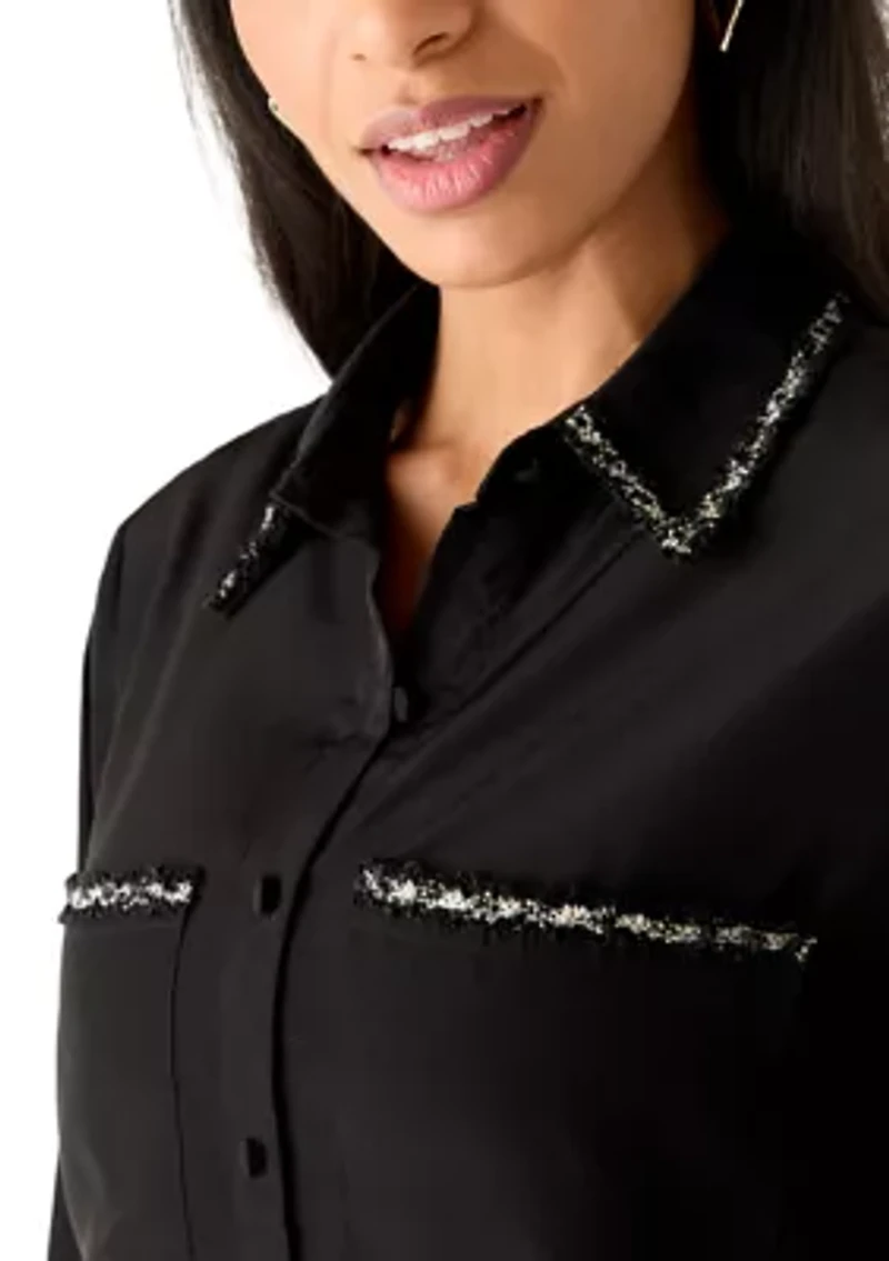 Women's Long Sleeve Trim Blouse
