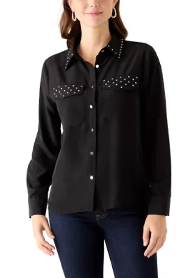 Women's Nailhead Pocket Collared Blouse