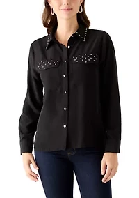 Women's Nailhead Pocket Collared Blouse