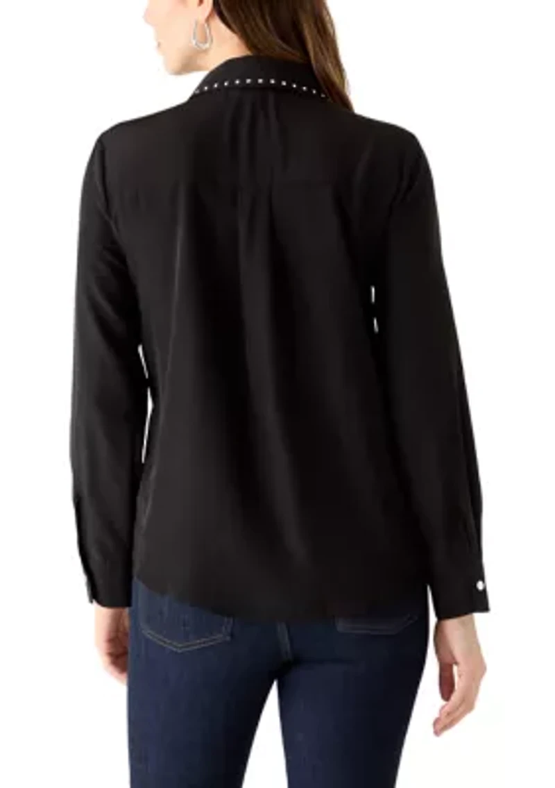 Women's Nailhead Pocket Collared Blouse