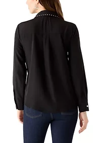 Women's Nailhead Pocket Collared Blouse
