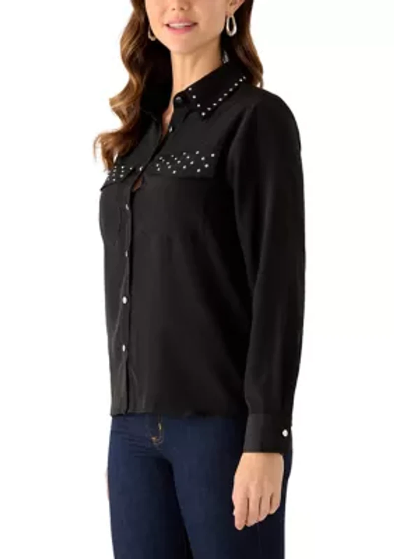 Women's Nailhead Pocket Collared Blouse