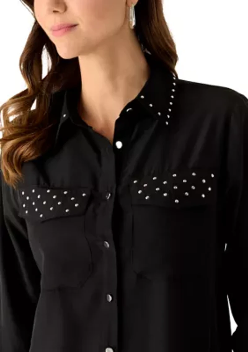 Women's Nailhead Pocket Collared Blouse