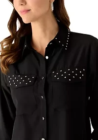 Women's Nailhead Pocket Collared Blouse