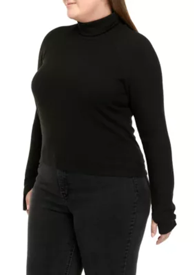 Plus Long Sleeve Mock Neck Tiny T-Shirt