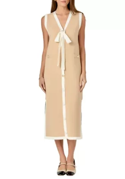 Knit Midi Dress With Ribbon Tie