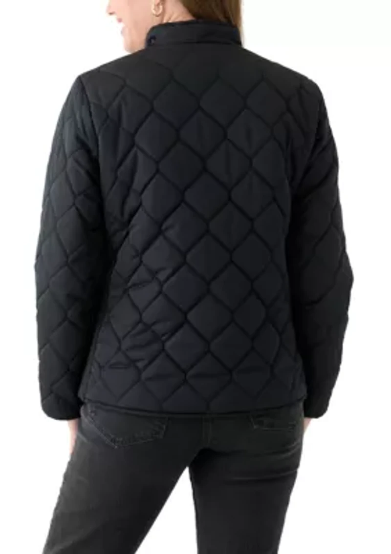 Petite Side Ribbed Puffer Jacket
