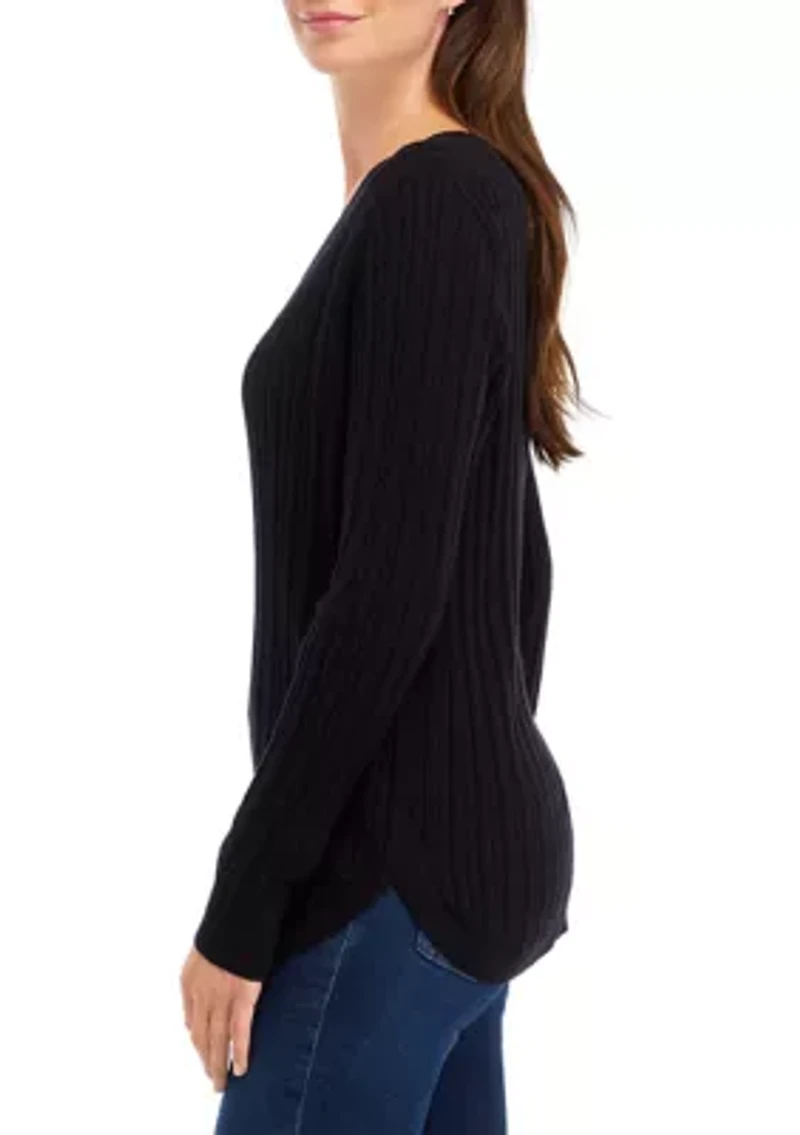 Women's Long Sleeve V-Neck Cable Sweater