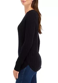 Women's Long Sleeve V-Neck Cable Sweater