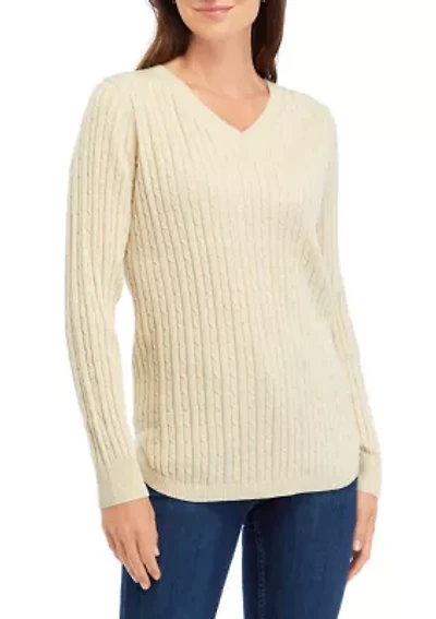 Women's Long Sleeve V-Neck Cable Sweater