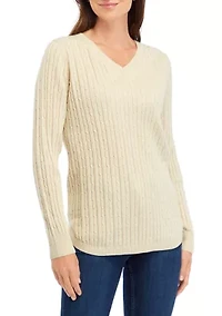 Women's Long Sleeve V-Neck Cable Sweater