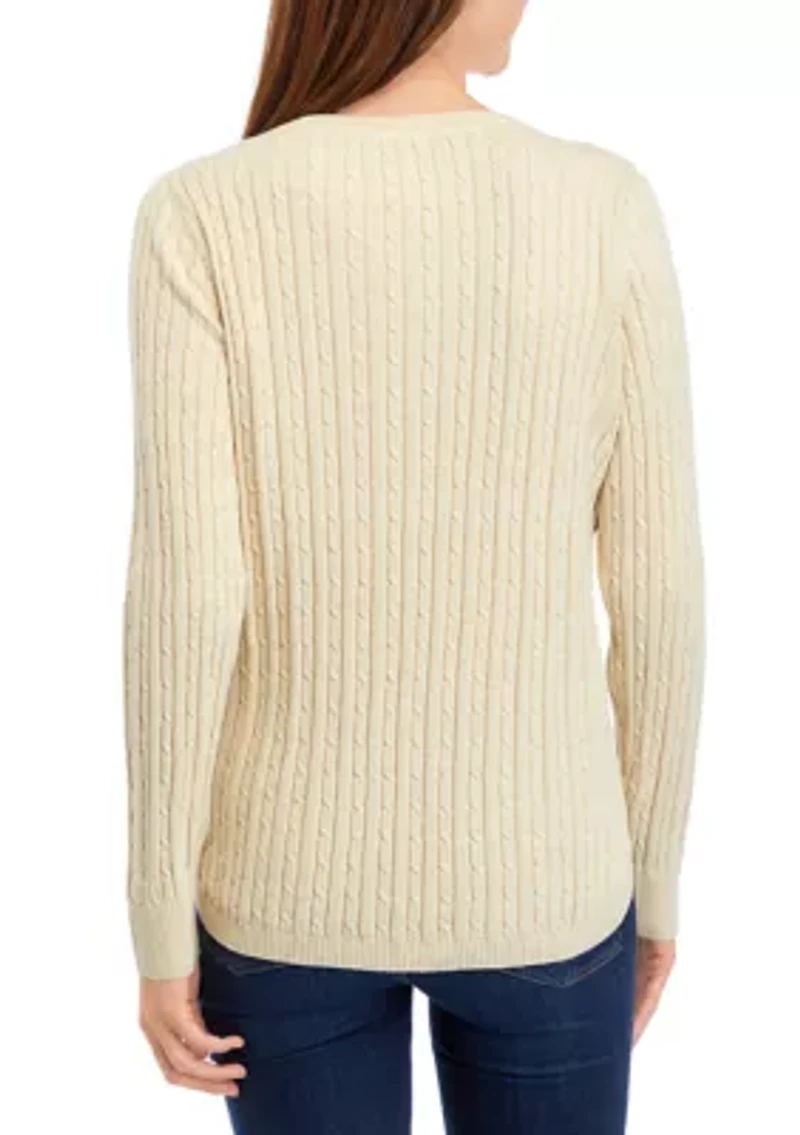 Women's Long Sleeve V-Neck Cable Sweater