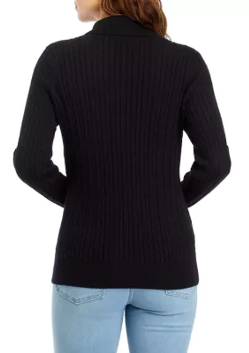 Women's Long Sleeve Cable Knit Turtleneck Sweater