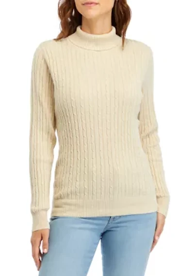 Women's Long Sleeve Cable Knit Turtleneck Sweater