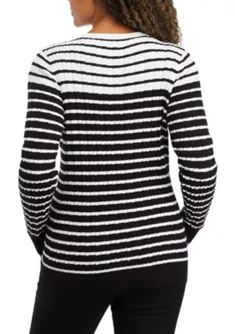 Women's Striped Cable Crew Sweater