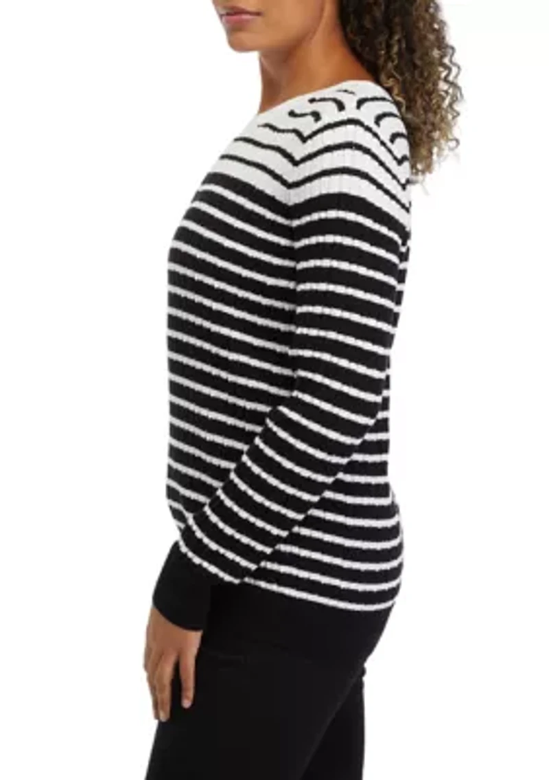 Women's Striped Cable Crew Sweater