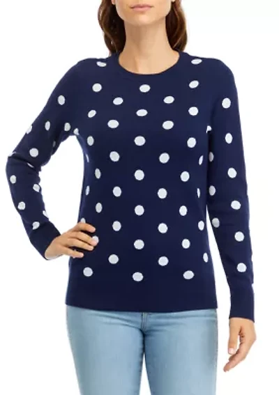 Women's Long Sleeve Crew Neck Jacquard Sweater