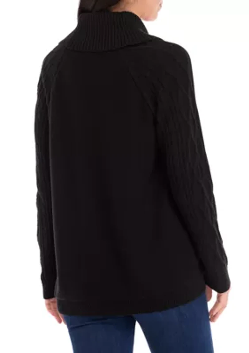 Women's Cable Knit Solid Cowl Neck Sweater