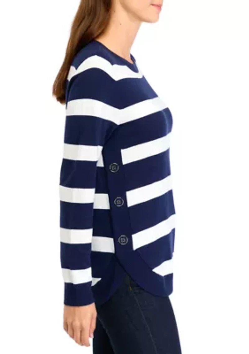 Women's Button Trim Striped Sweater