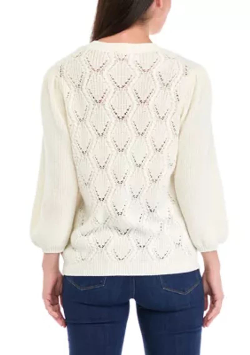 Women's 3/4 Sleeve Cable Knit Cardigan