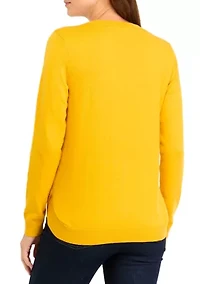 Women's Solid Button Trim Sweater