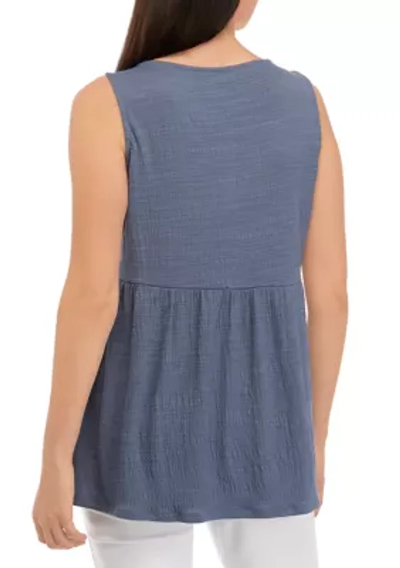 Women's Sleeveless Split Neck Tunic Top