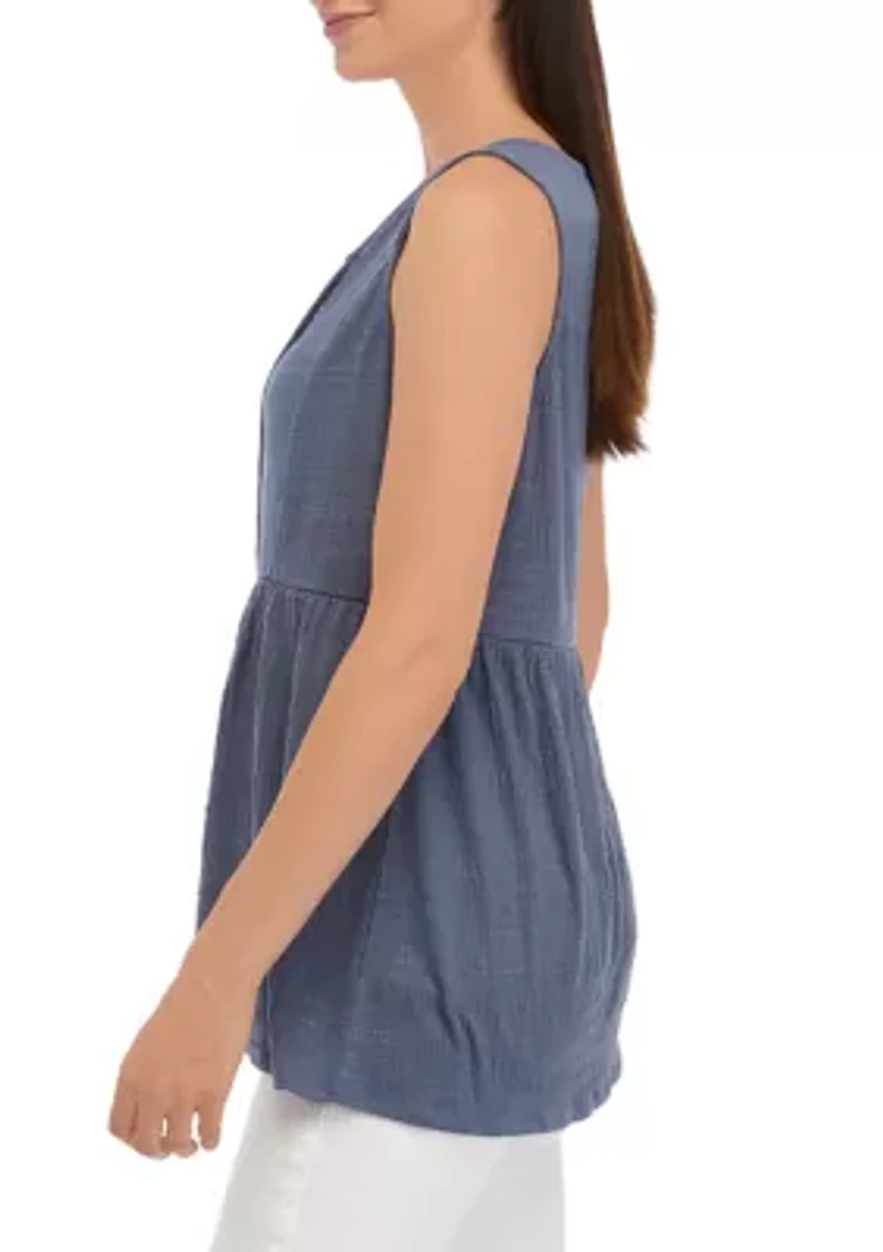 Women's Sleeveless Split Neck Tunic Top
