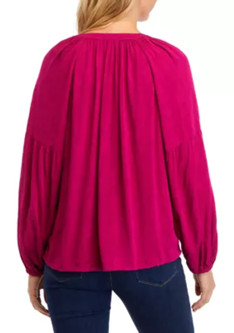 Women's Split Neck Henley Peasant Top