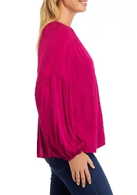 Women's Split Neck Henley Peasant Top