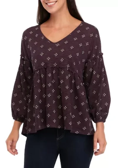 Petite  Slouchy V-Neck Printed Top