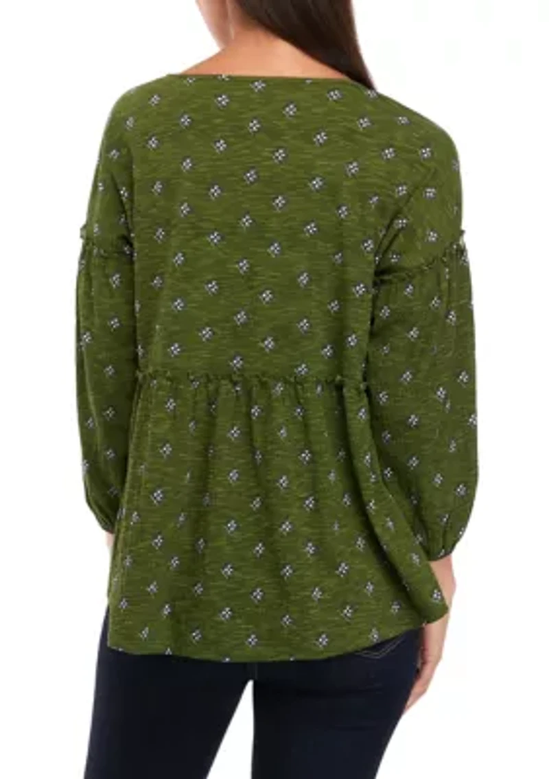 Petite  Slouchy V-Neck Printed Top