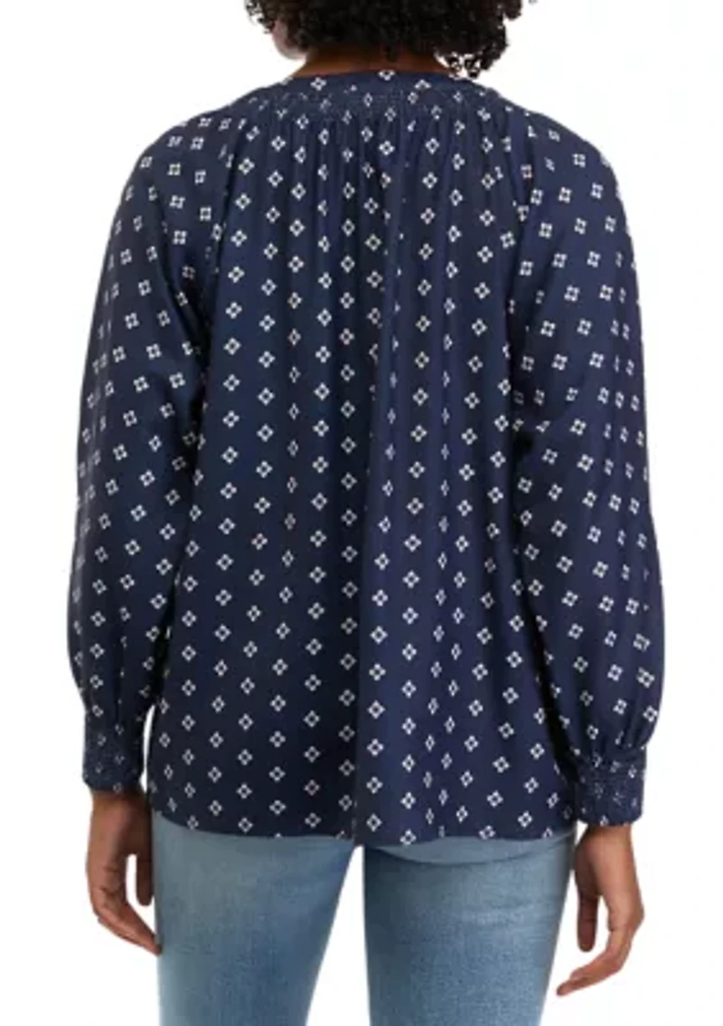 Petite Floral Printed Popover Blouse